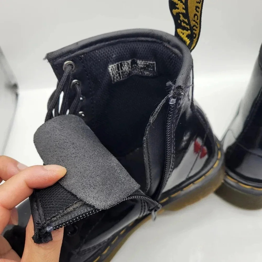 Dr. Martens Kids 1460 J Black Glossy Patent Leather Lace Up Ankle Boots US 12 - Picture 6 of 13
